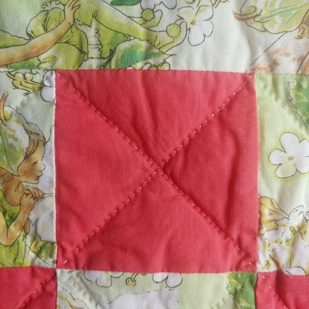 Homemade Baby Quilt Woodland Fairies Sparkle Green Floral Pink Patchwork Magical - Picture 8 of 11